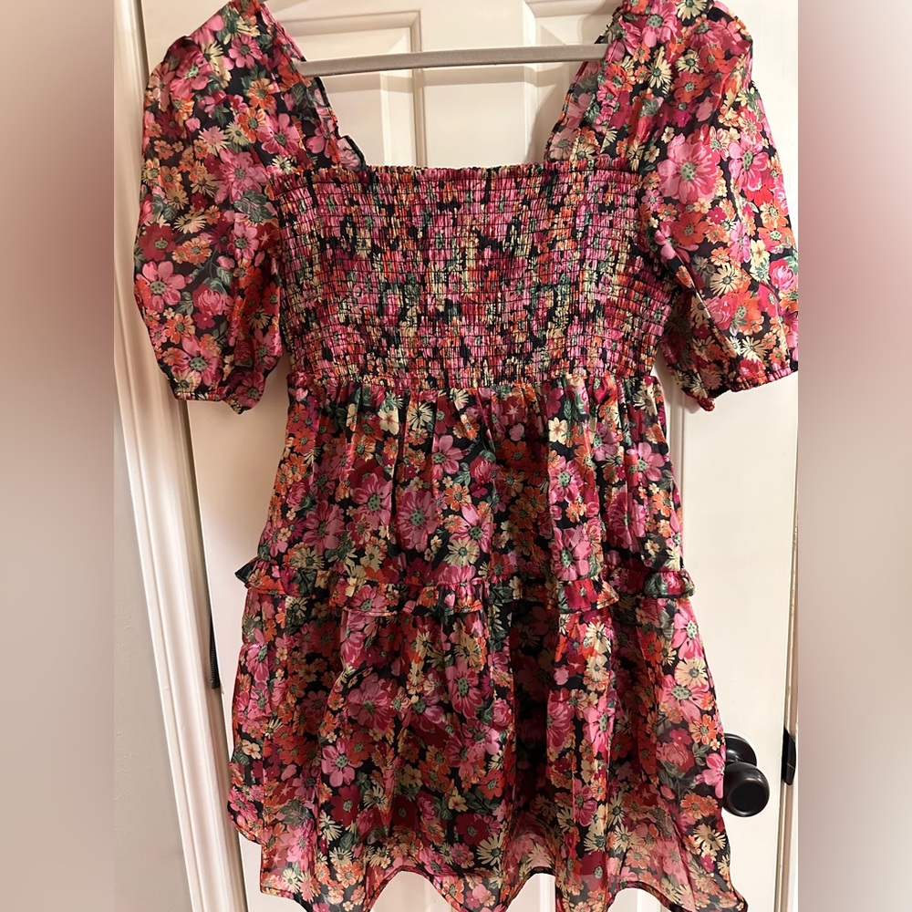 Very J Pink Floral Smocked Blouse